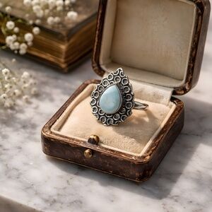 *NEW* Natural Pear Shaped Larimar Ring, 925 Silver